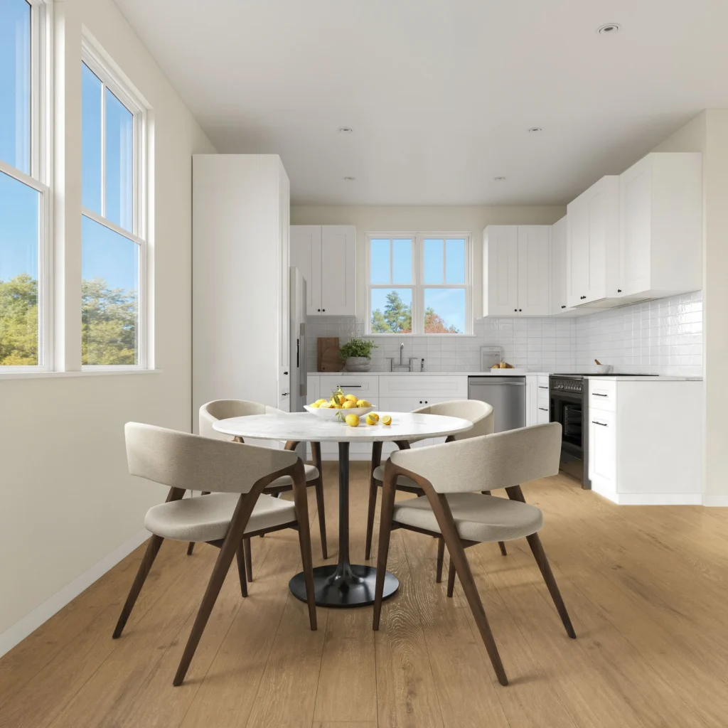 Dining area beside a large window — Pico Place