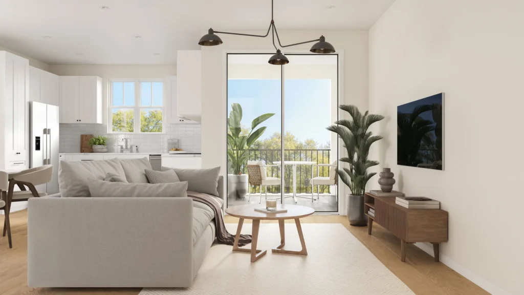 Living room looking toward the kitchen — Pico Place