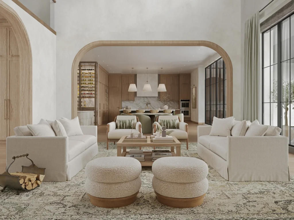 Living room framed by an arched opening — Robin Hill Estate