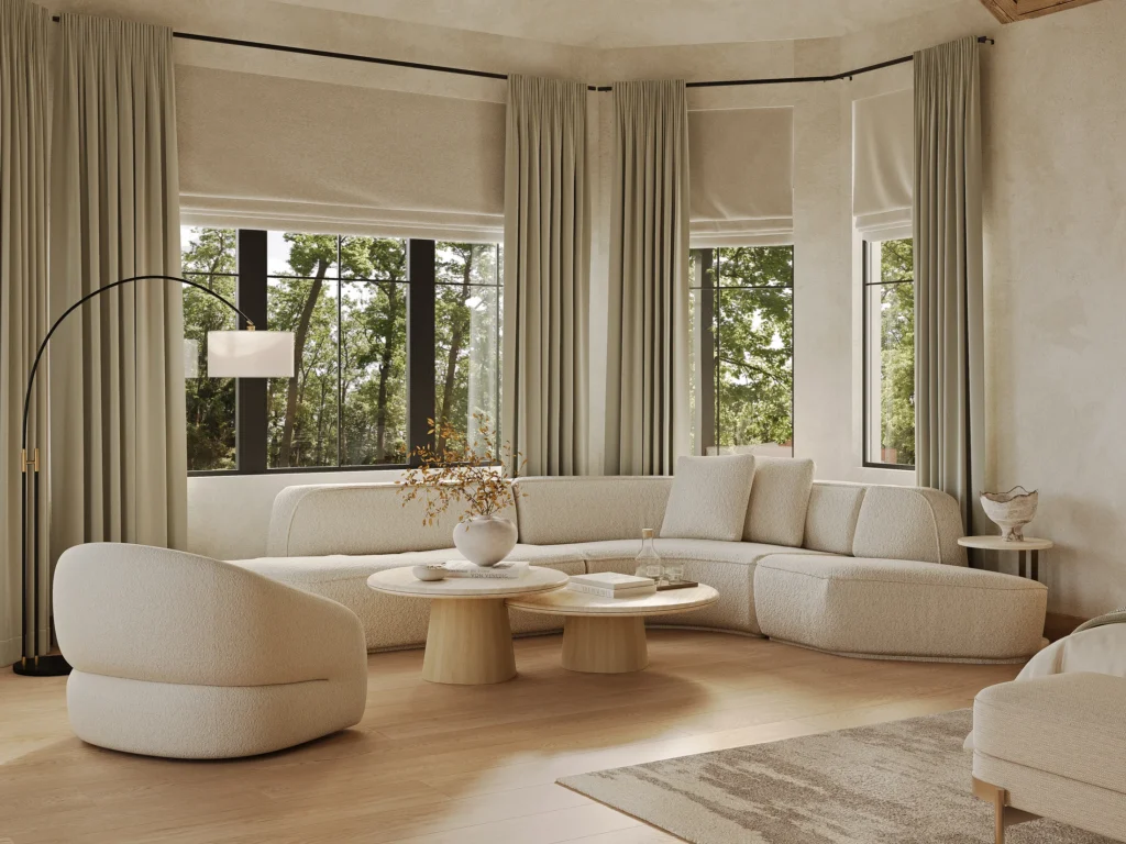 Sitting room with curved seating — Robin Hill Estate