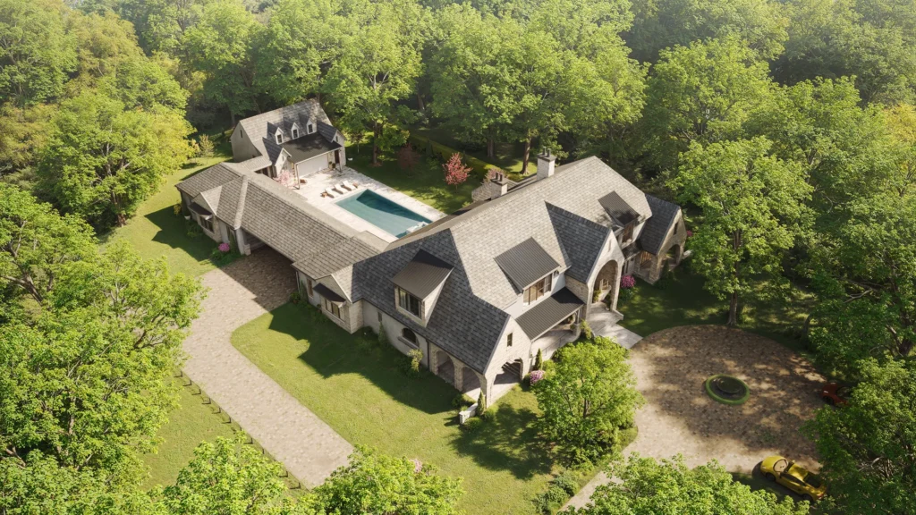 Aerial view of the home and grounds — Robin Hill Estate