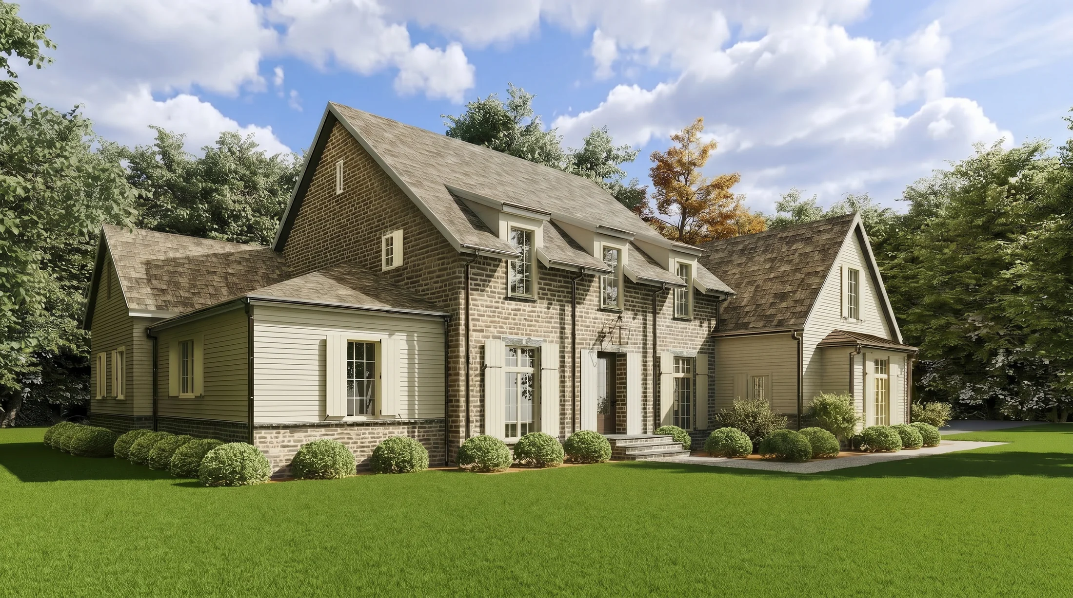 Front exterior of the gabled home — Stone Hollow
