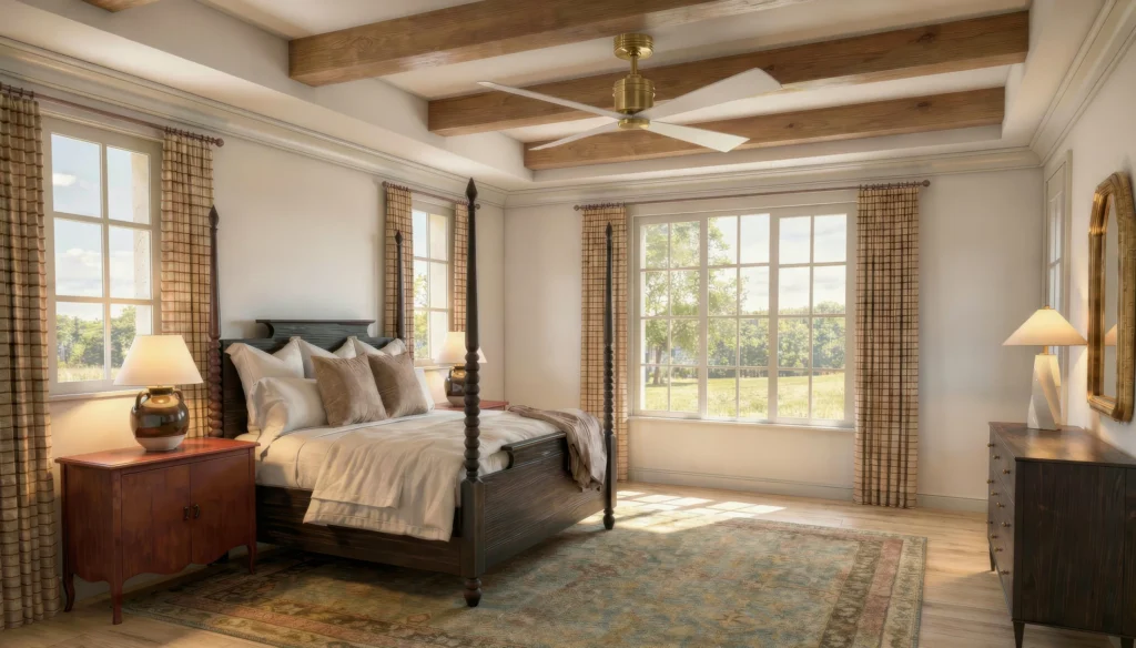 Bedroom with a timber ceiling — Stone Hollow