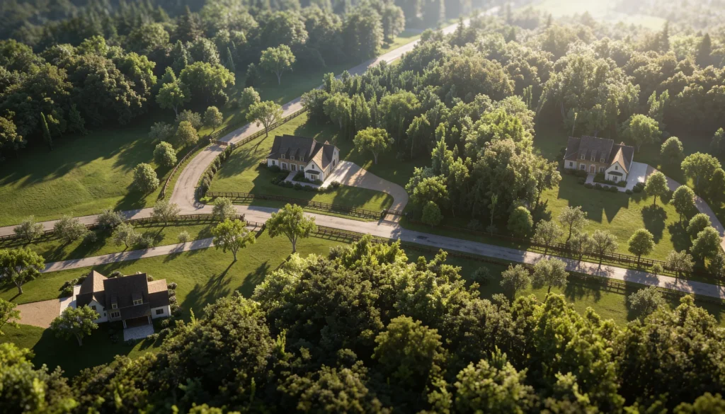 Panorama of similar homes created by repeating the same house model — Stone Hollow